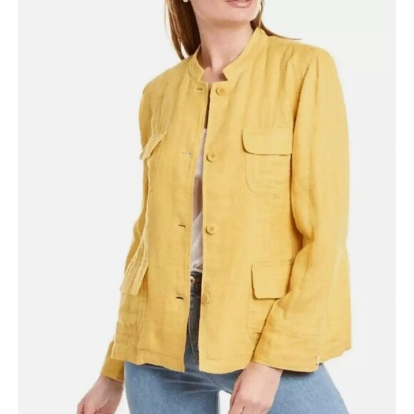 Eileen Fisher Organic Linen Doubleweave Utility Jacket Medium Marigold Yellow - Picture 1 of 13